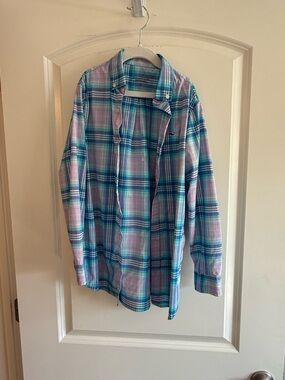 Vineyard Vines Teal & Lavender Plaid Button-Down Shirt